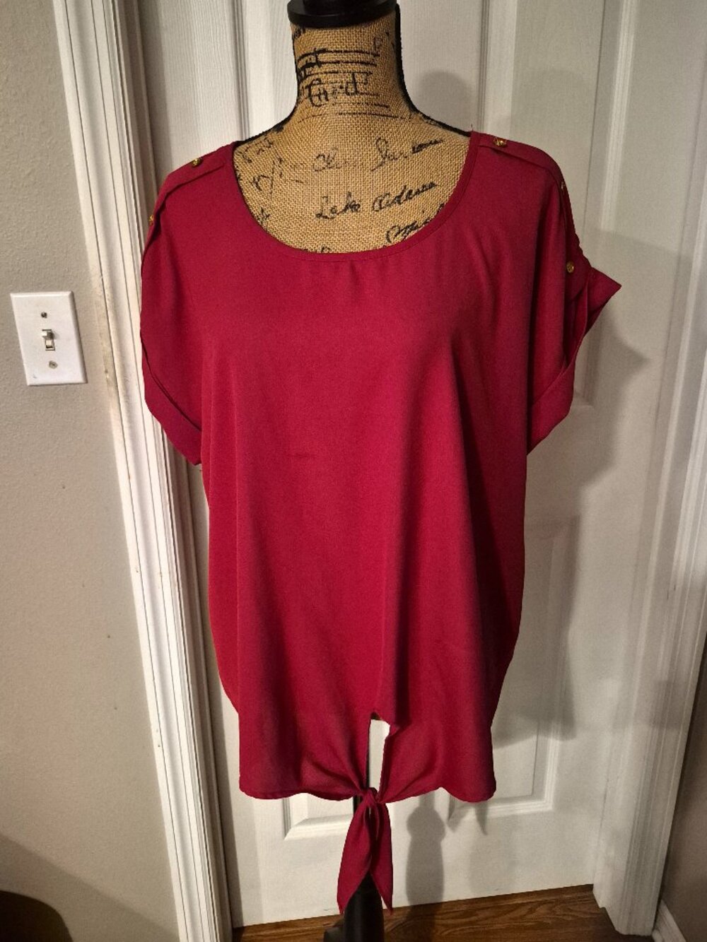 Speed Limit MPH Red Short Sleeve Tie Bottom Blouse 1X